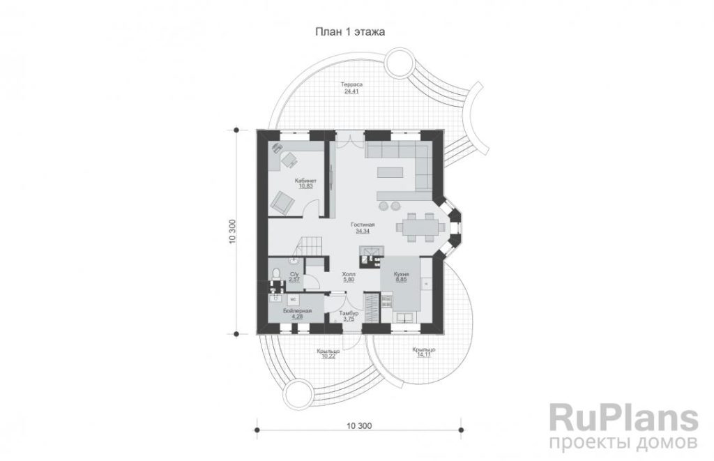 Планировка Одноэтажный дом с мансардой,эркером, террасой и балконом Rg4779