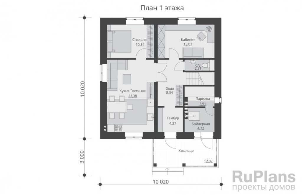 Планировка Одноэтажный дом с мансардой и террасой Rg5257