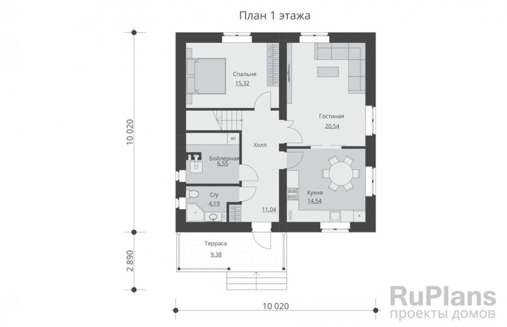 Планировка Двухэтажный жилой дом с террасой Rg5282