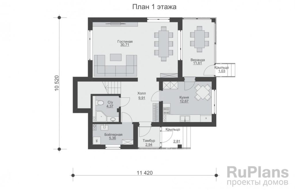 Планировка Двухэтажный дом с верандой и балконом Rg6581