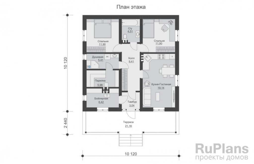 Планировка Одноэтажный жилой дом с террасой Rg5683