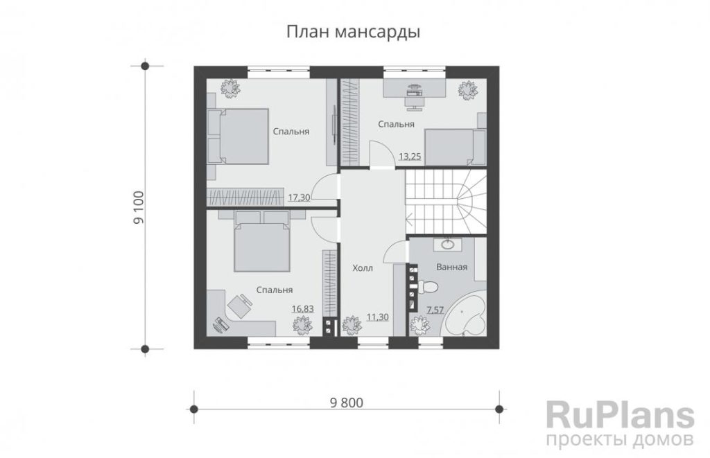 Планировка Одноэтажный дом с мансардой Rg5338