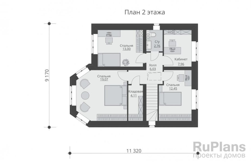 Планировка Двухэтажного дома с эркером Rg5854