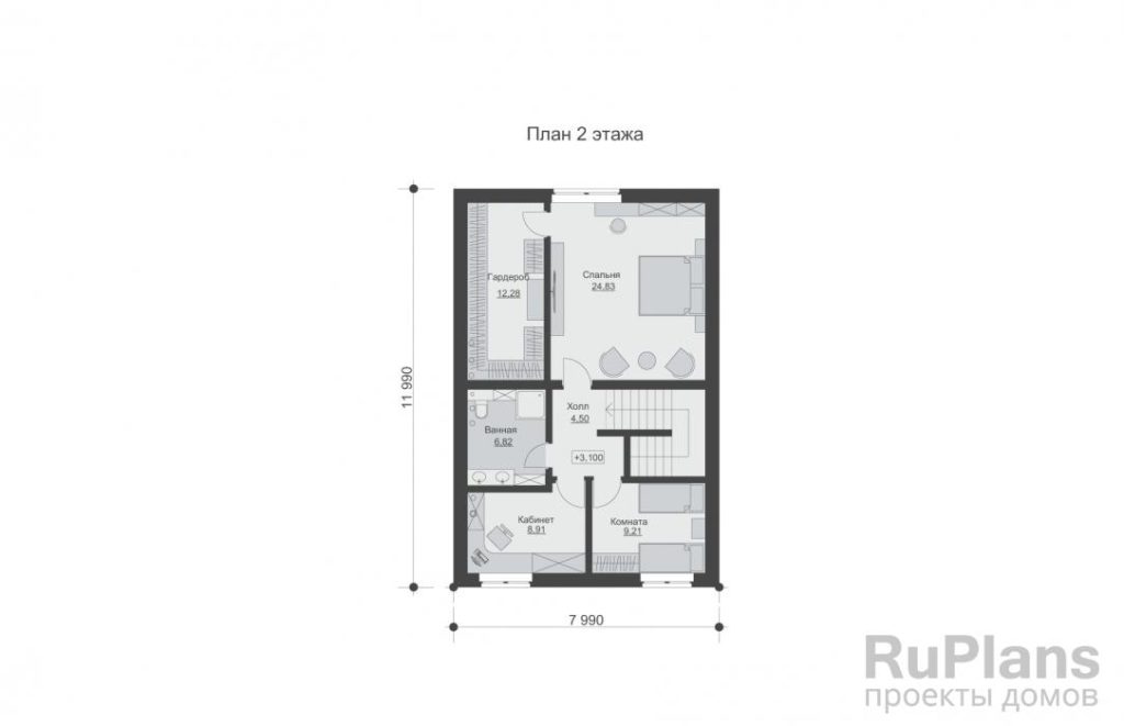 Планировка Двухэтажный дом с террасой и отделкой облицовочным кирпичом Rg6426