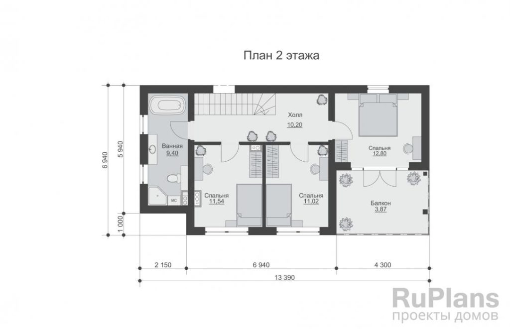 Планировка Двухэтажный дом с террасой и балконом Rg6282