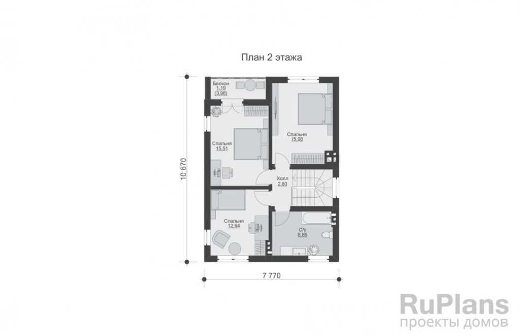 Планировка Двухэтажный дом с гаражом и тремя спальнями Rg3865