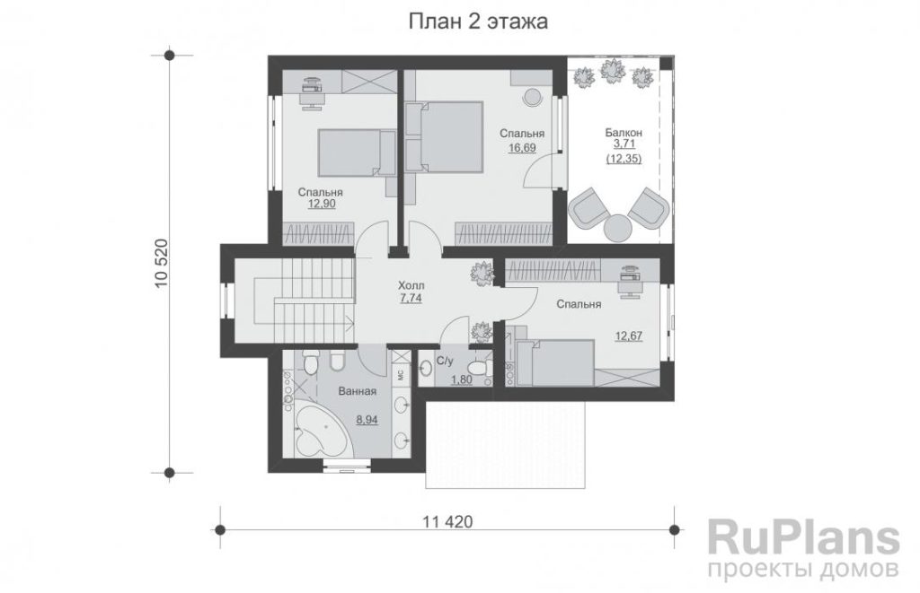 Планировка Двухэтажный дом с верандой и балконом Rg6581