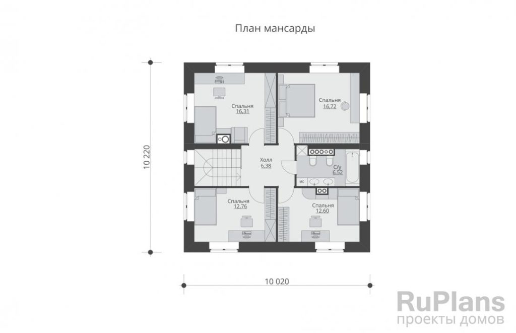 Планировка Проект двухэтажного дома с террасами Rg5718