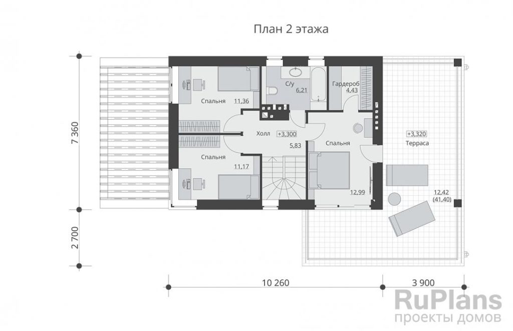 Планировка Двухэтажный дом с террасой, балконом и гаражом на 1 машину Rg6262