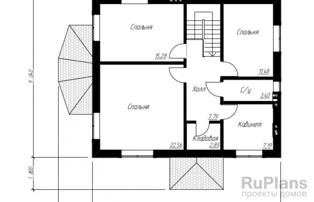 Планировка Проект двухэтажного коттеджа с эркером Rg4775