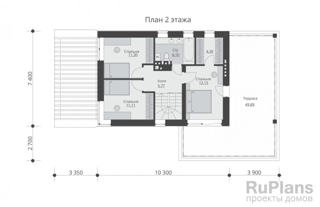 Планировка Проект двухэтажного жилого дома с гаражом и террасами Rg5136
