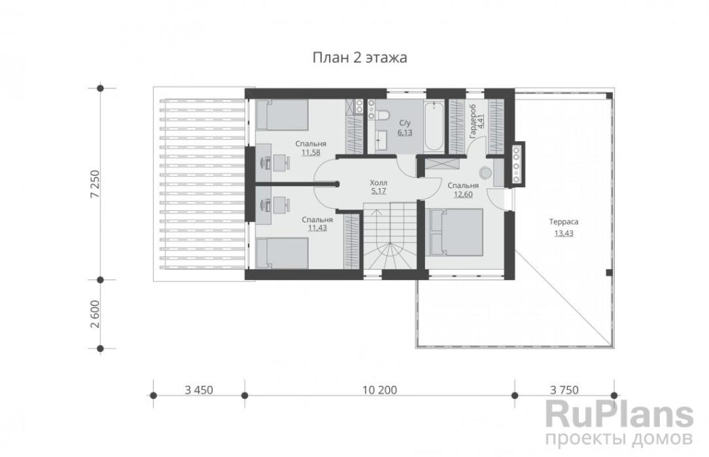 Планировка Двухэтажный жилой дом с террасами и гаражом Rg5750