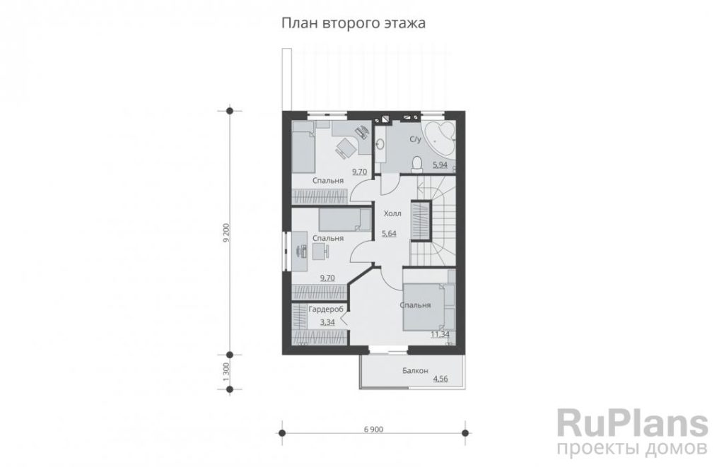 Планировка Двухэтажный дом с  террасой и балконом Rg5100