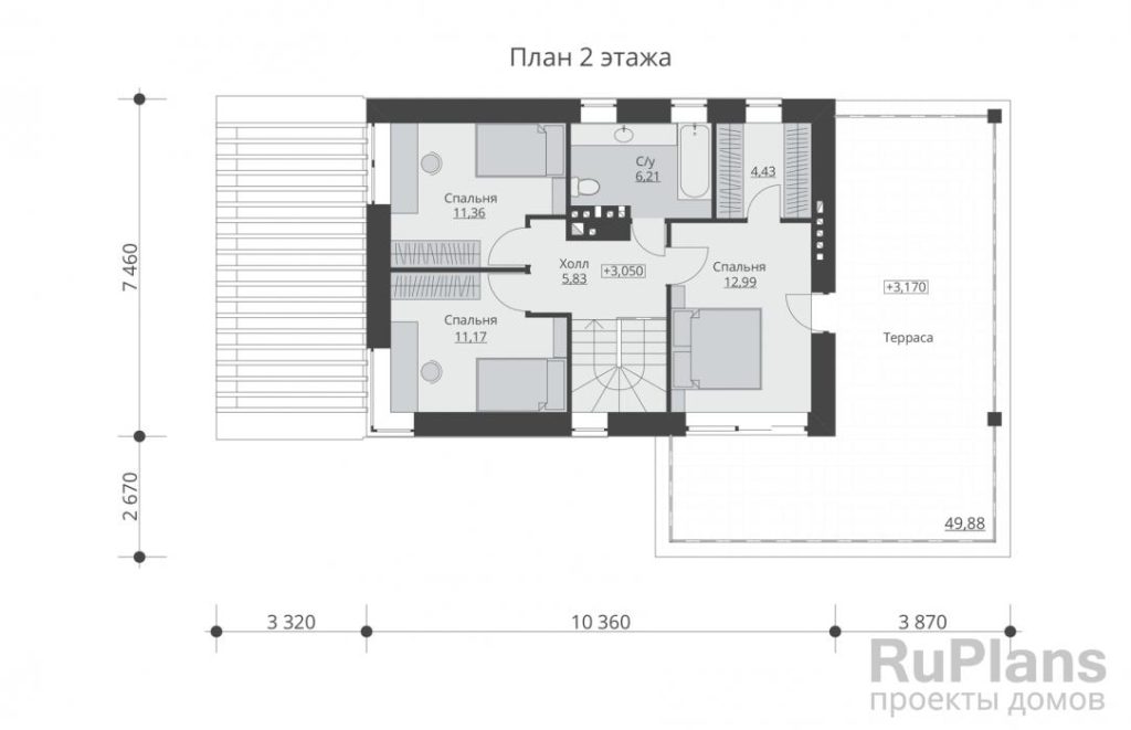 Планировка Проект двухэтажного жилого дома с гаражом и террасами Rg5216