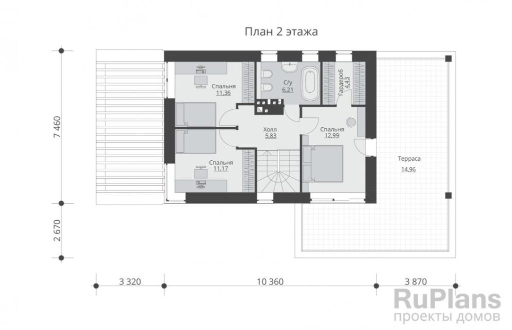 Планировка Проект двухэтажного жилого дома с гаражом и террасами Rg5669