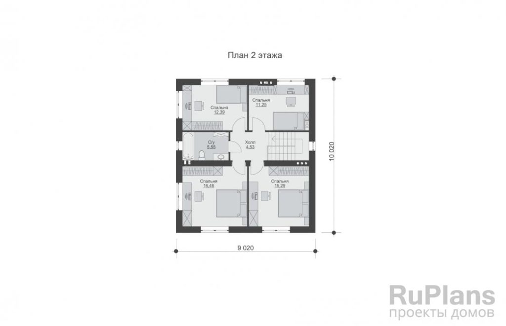 Планировка Двухэтажный дом с остекленной верандой, кабинетом и сауной Rg6209