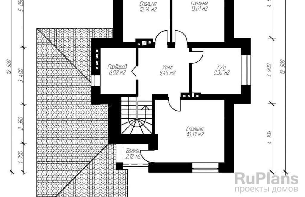 Планировка Двухэтажный дом с гаражом, террасой и балконами Rg3347