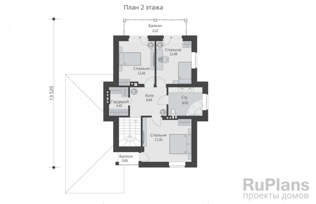 Планировка Двухэтажный жилой дома с гаражом, террасой и балконами Rg5478