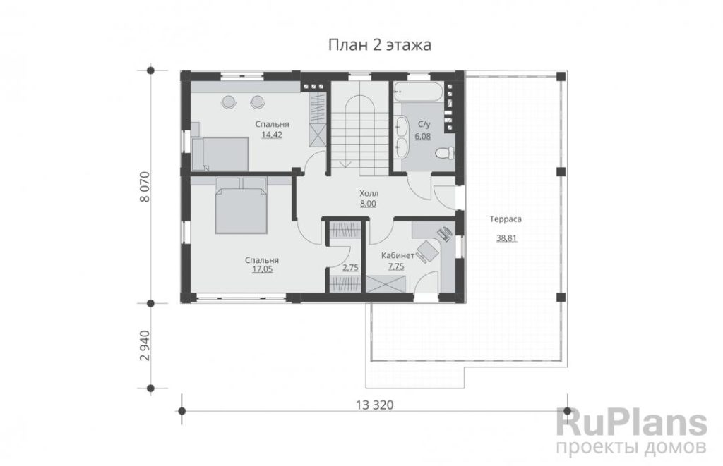 Планировка Проект двухэтажного жилого дома с террасами Rg5264