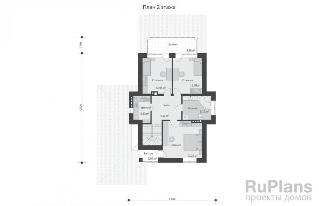 Планировка Двухэтажный дом с гаражом, террасой и балконами Rg3223