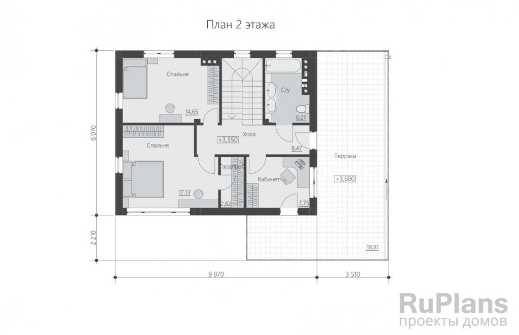 Планировка Двухэтажный дом с террасой и студией Rg6381