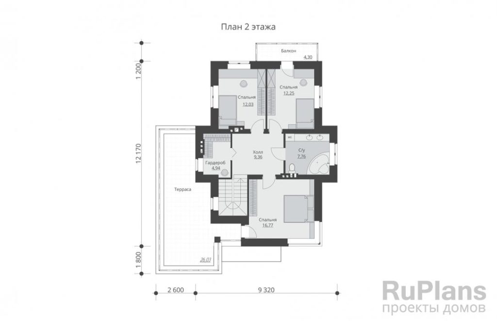 Планировка Двухэтажный дом с гаражом, террасами и балконом Rg5231