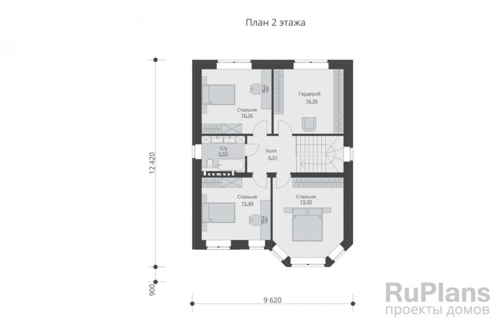 Планировка Двухэтажный дом с террасой Rg5769