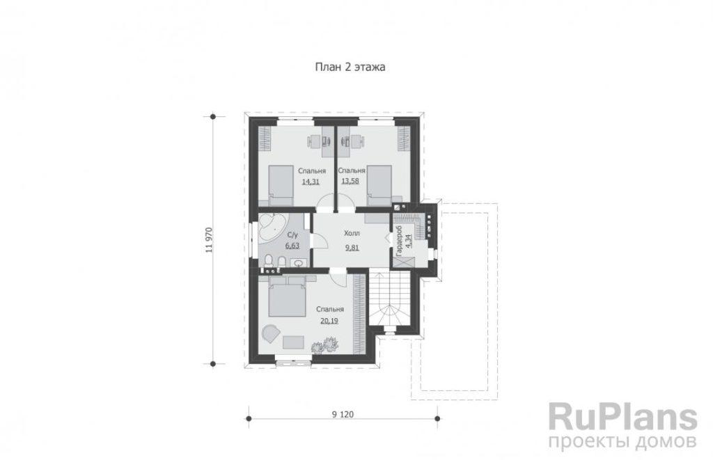 Планировка Проект индивидуального двухэтажного жилого дома Rg5733