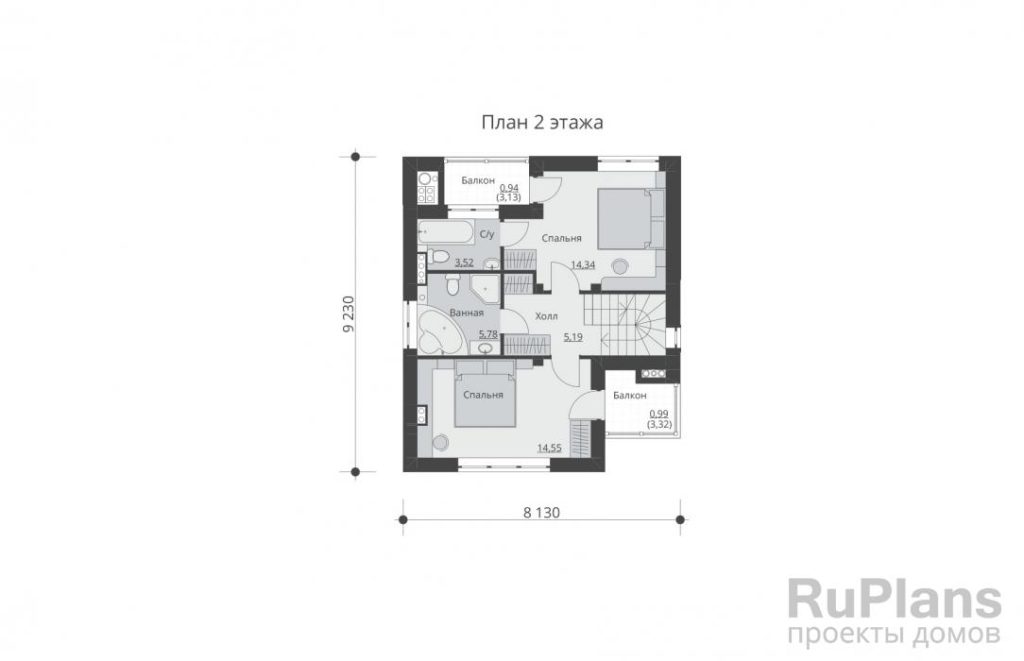Планировка Проект двухэтажного дома с подвалом и эксплуатируемой кровлей Rg5616