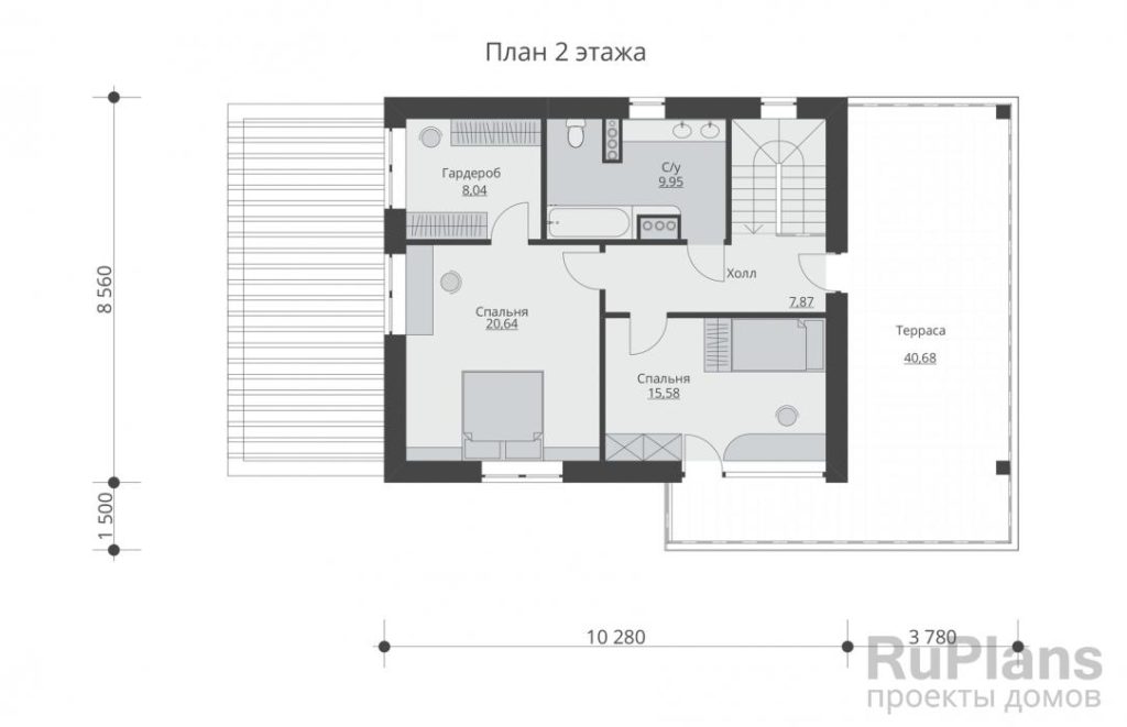 Планировка Двухэтажный дом с гаражом и террасами Rg5328