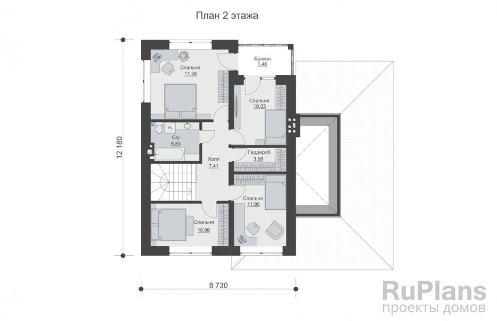 Планировка Двухэтажный жилой дом с гаражом и балконом Rg5649