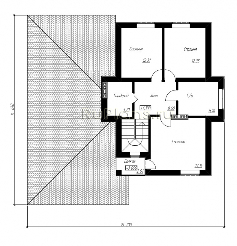 Планировка Двухэтажный дом с гаражом на 2 машины, террасой и балконом Rg5064