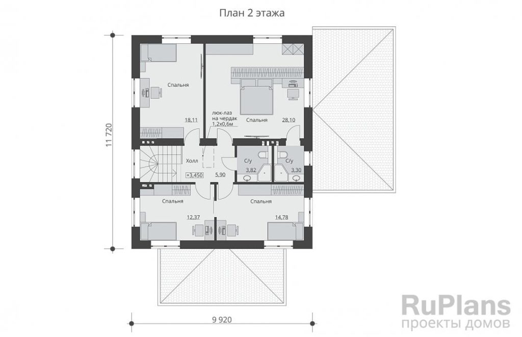 Планировка Двухэтажный дом с просторной гостиной, террасой и пятью спальнями Rg6329