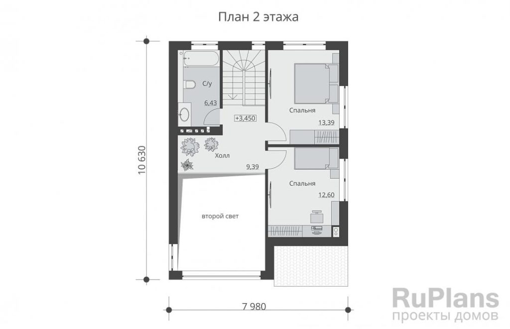 Планировка Двухэтажный дом с тремя спальнями и вторым светом Rg6261