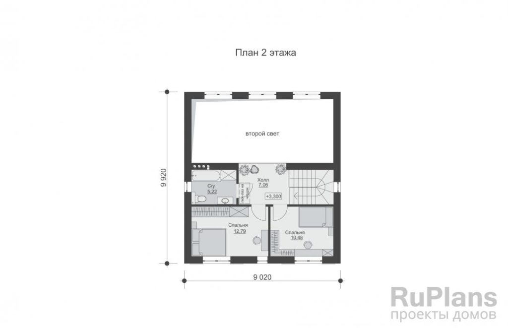 Планировка Двухэтажный дом с террасой, тремя спальнями и вторым светом Rg6411