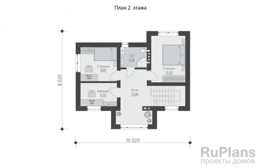 Планировка Двухэтажный дом с кабинетом и двумя спальнями Rg5926
