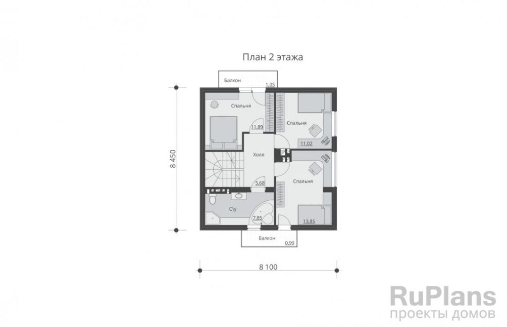 Планировка Проект компактного двухэтажного дома Rg4888