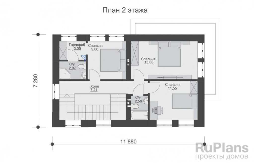 Планировка Двухэтажный дом c верандой и четыремя спальнями Rg6531