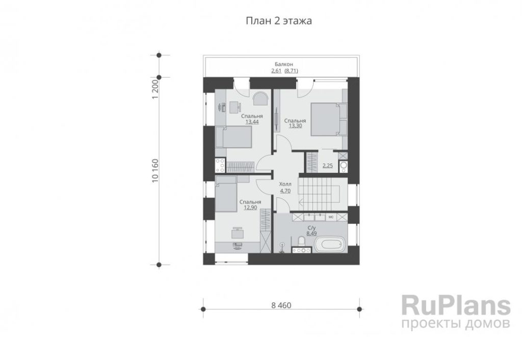 Планировка Двухэтажный дом с террасой и балконом Rg5761
