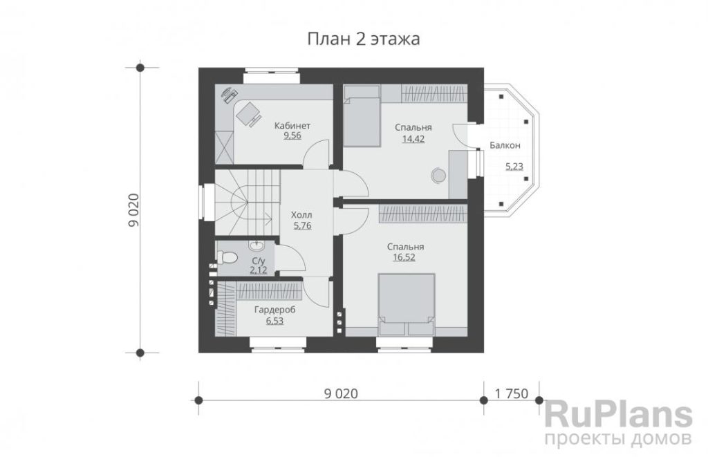 Планировка Двухэтажный дом с террасой и балконом Rg5327