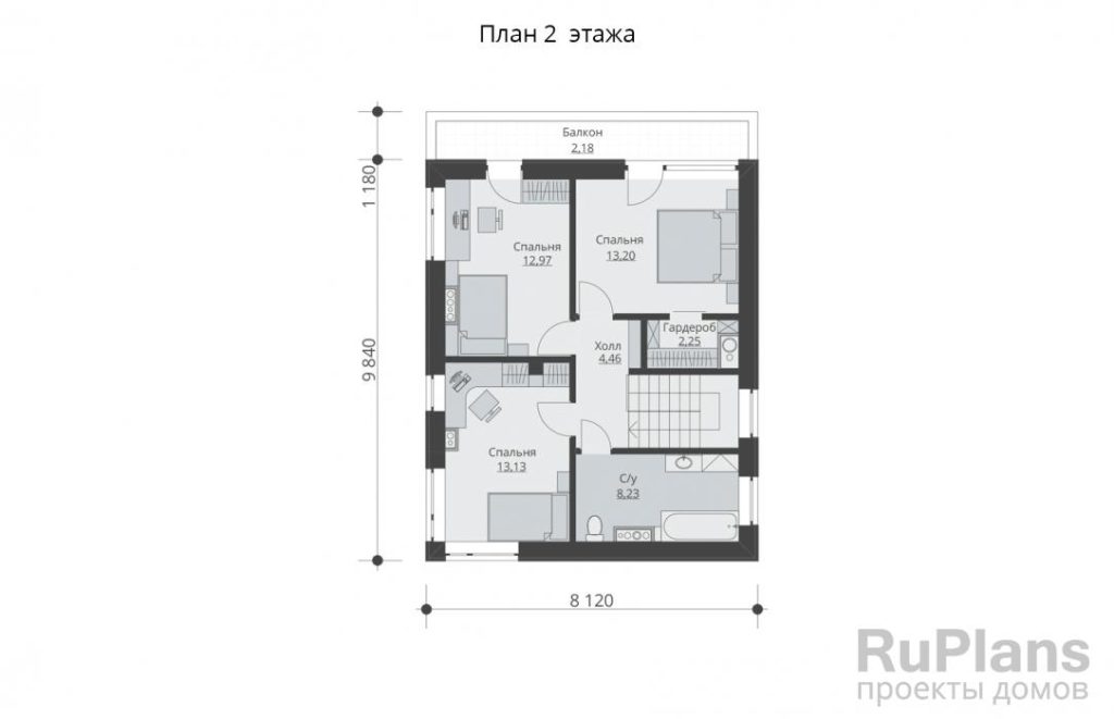 Планировка Двухэтажный жилой дом с террасой и балконом Rg5846