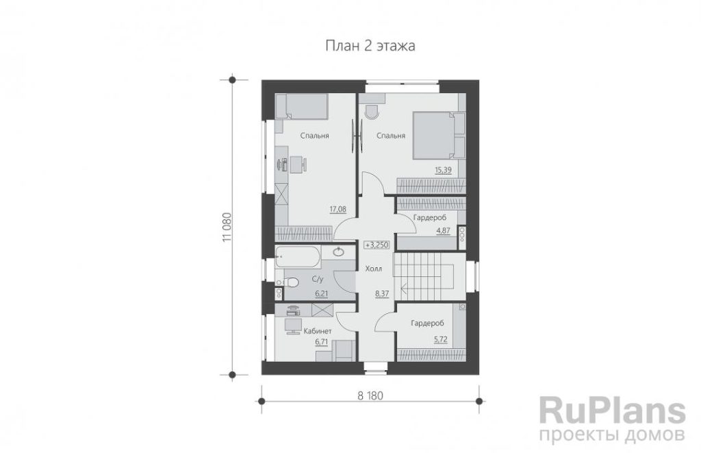Планировка Двухэтажный дом с тремя спальнями и кабинетом Rg6241