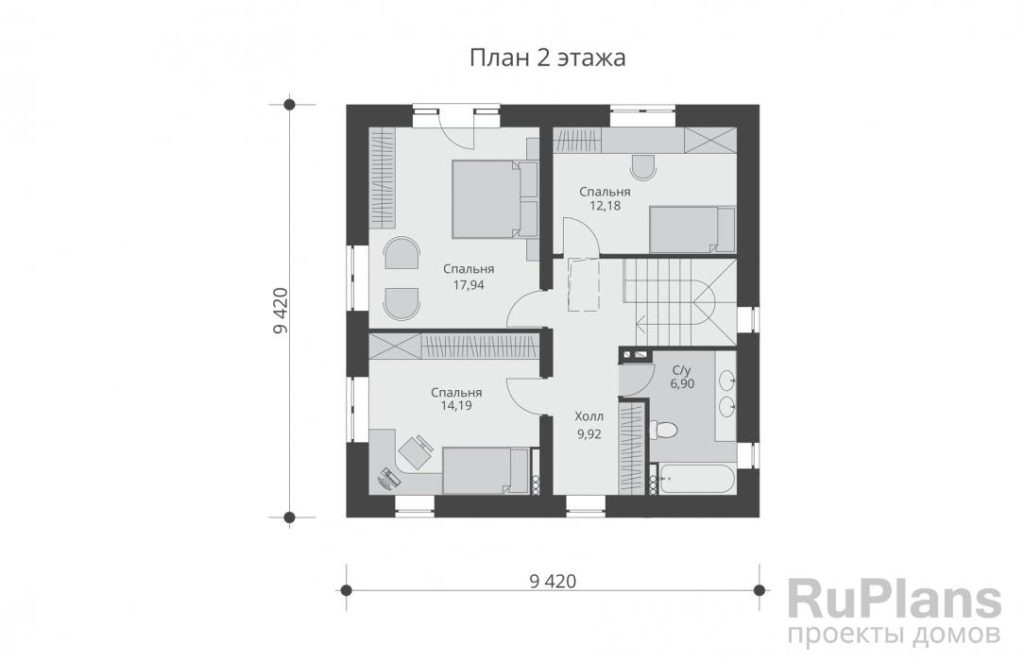 Планировка Проект двухэтажного жилого дома с террасами Rg5108