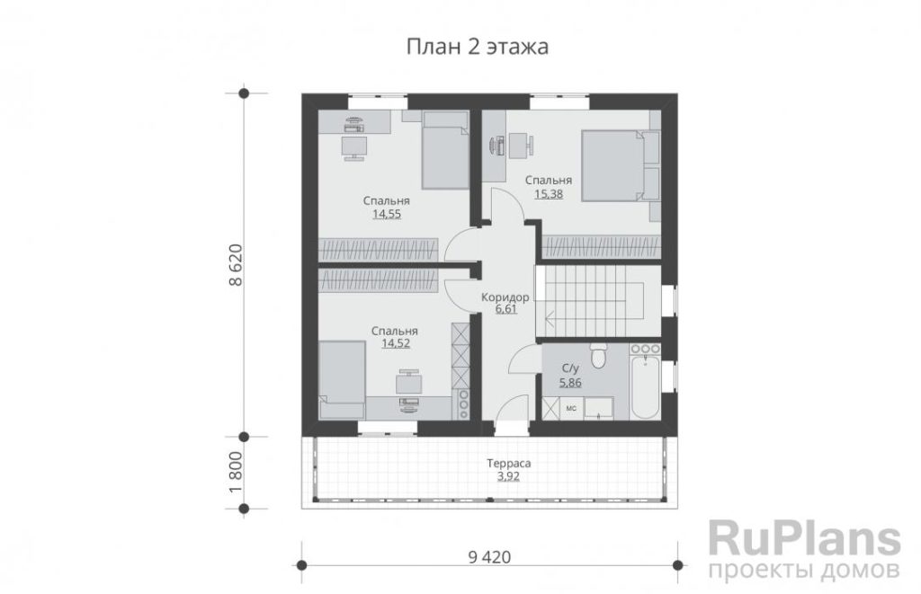 Планировка Двухэтажный дом с террасой Rg5738
