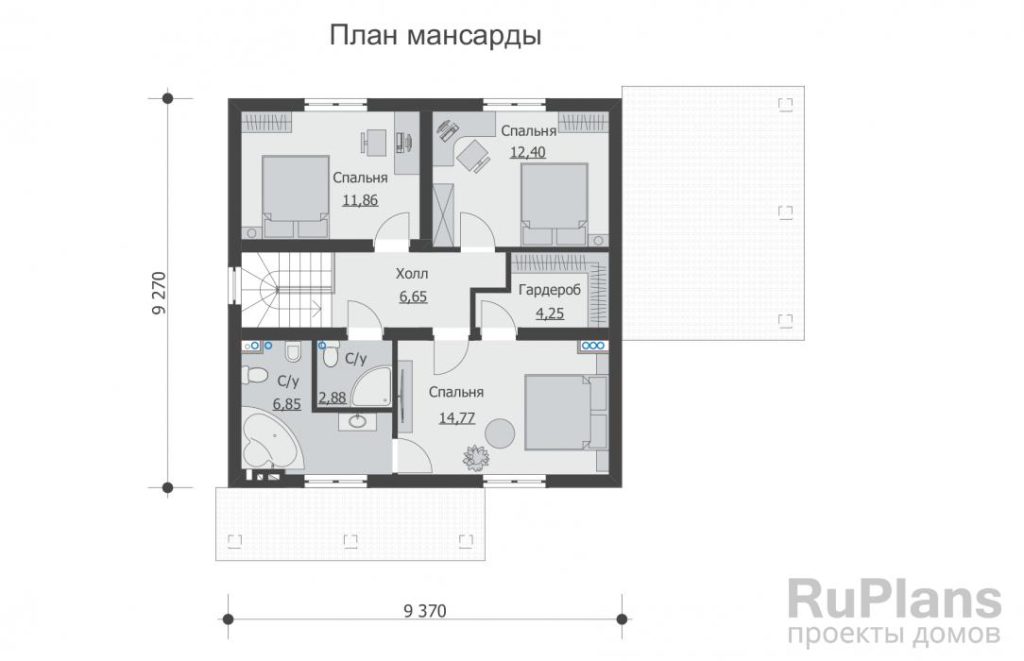 Планировка Проект одноэтажного дома с мансардой Rg5722