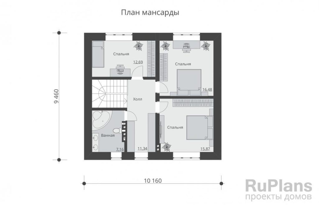 Планировка Одноэтажный дом с мансардой Rg5341