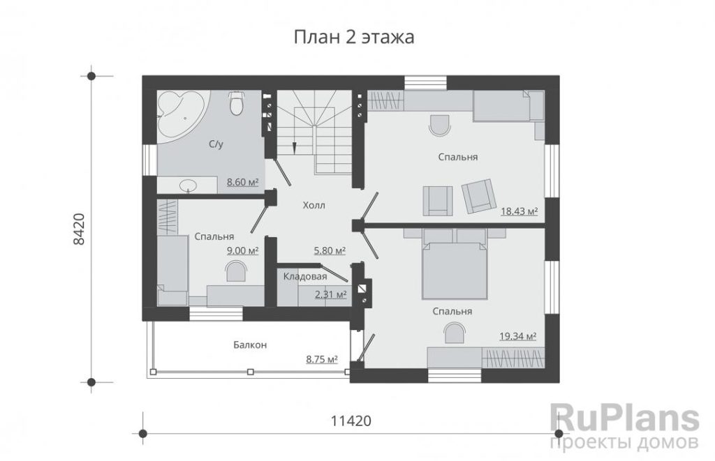 Планировка Двухэтажный дом с балконом Rg5236