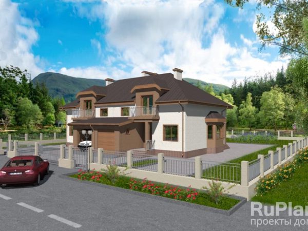 Дом с мансардой, гаражом, террасой и балконами Rg3208