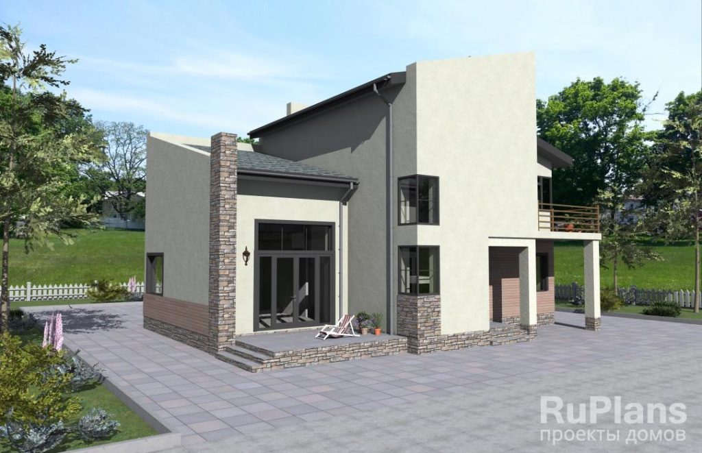 Проект дома с разновысокими скатами кровли мансарды Rg3792
