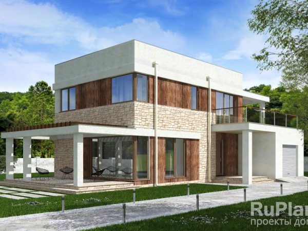 Проект двухэтажного жилого дома с гаражом и террасами Rg5136